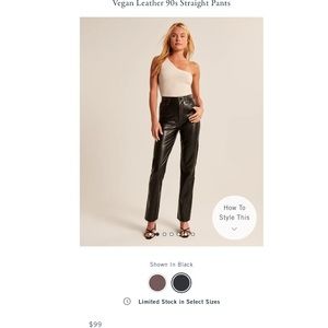 Abercrombie vegan leather 90’s straight pants size 4 27 regular NWT